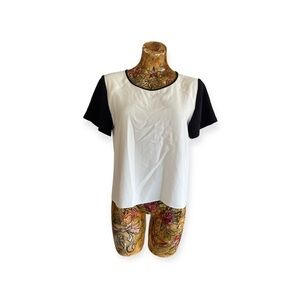 Mary Zaide top white black short sleeve medium